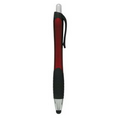 Stylus Click Pen - Red - Black Rubber Grip - Pad Printed